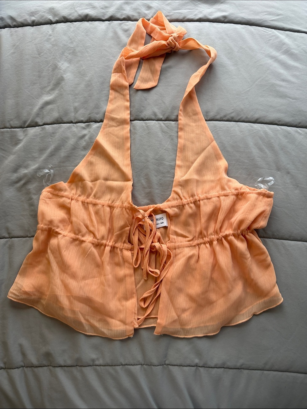 Sheer Peach Halter Tie-Front Camisole